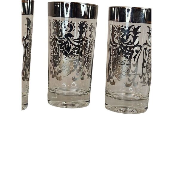 Vintage Kimiko Bar Glasses Silver Guardian Shield Coat Of Arms Tall Tumblers HIg - Picture 14 of 16